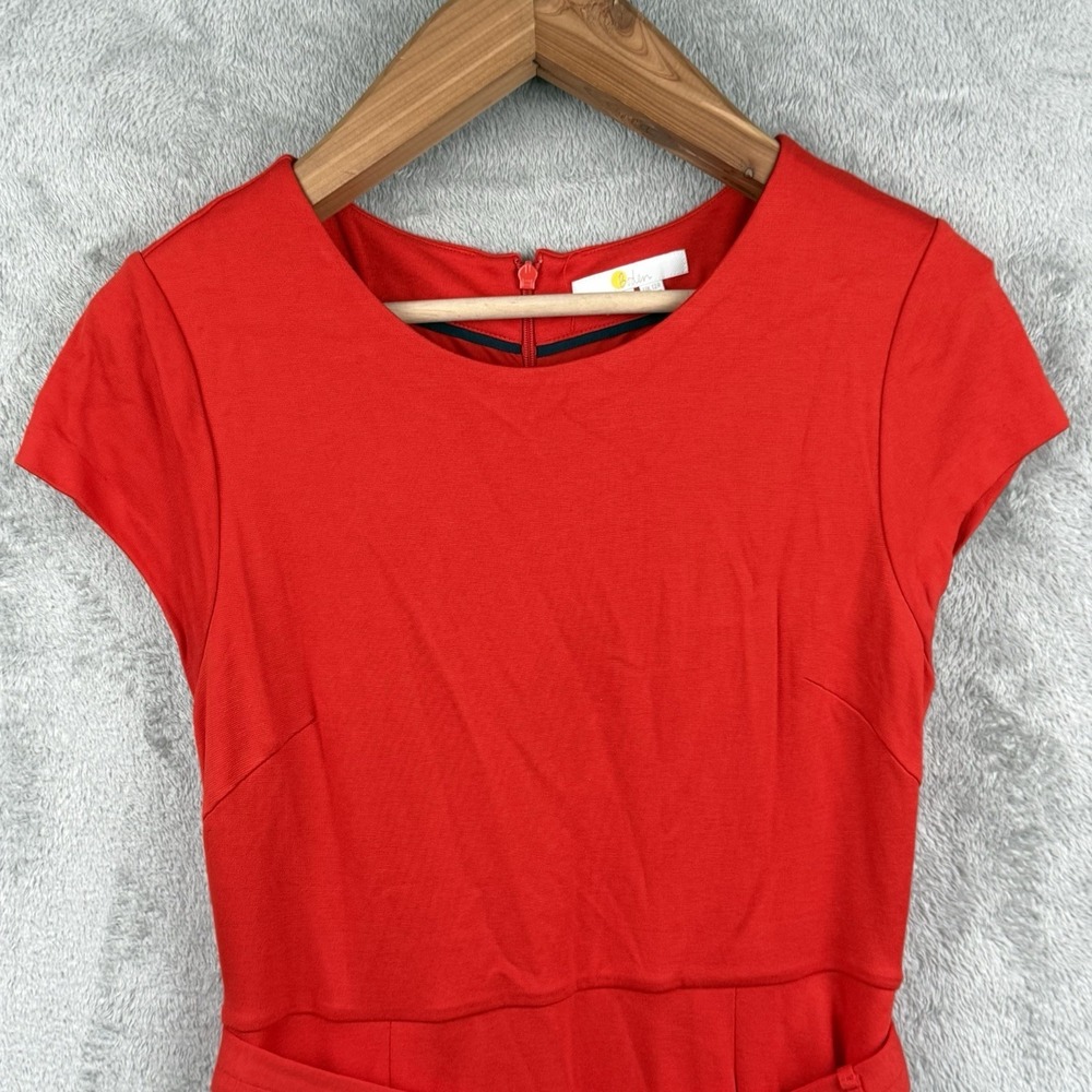 Boden Dress Women 8 Red Ponte Knit Belted Fit & Flare S/S Stretch Casual Classic - Picture 4 of 14